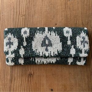 New Anthropologie x Moyna Gussy Beaded Foldover Clutch in Dark Turquoise Ikat